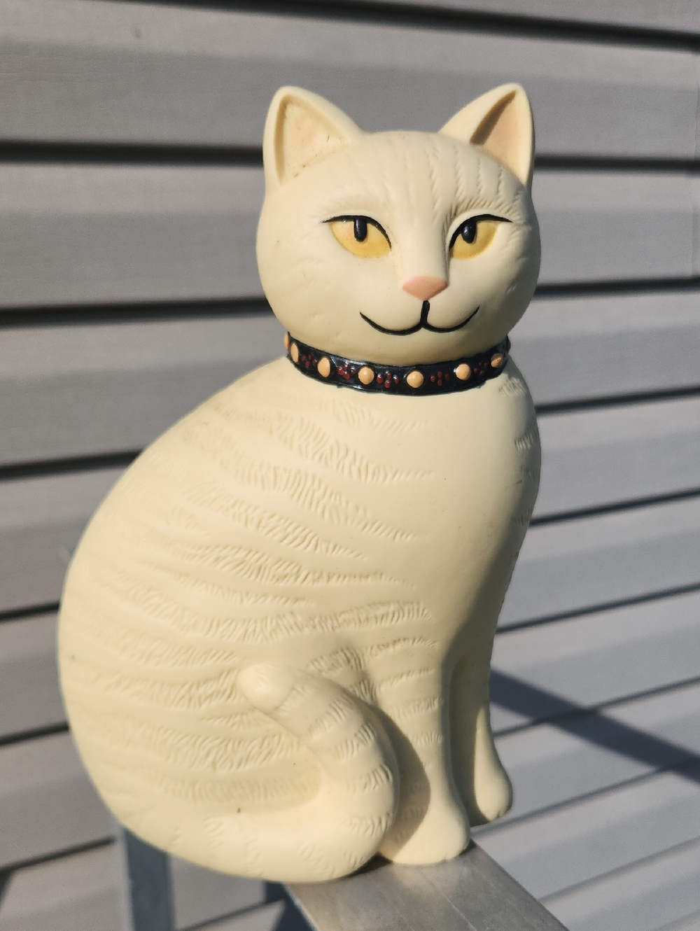 Cream Cat Ceramic Statue with Decorative Black Collar